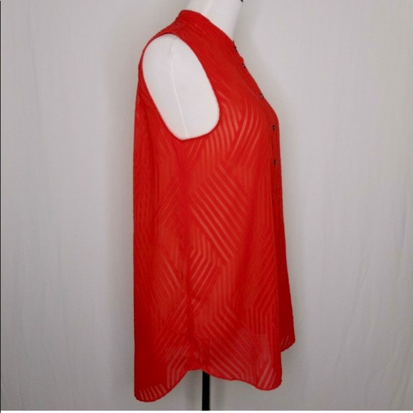 Vince Camuto Textured Striped Geo Sheer Tunic Top - Picture 5 of 6